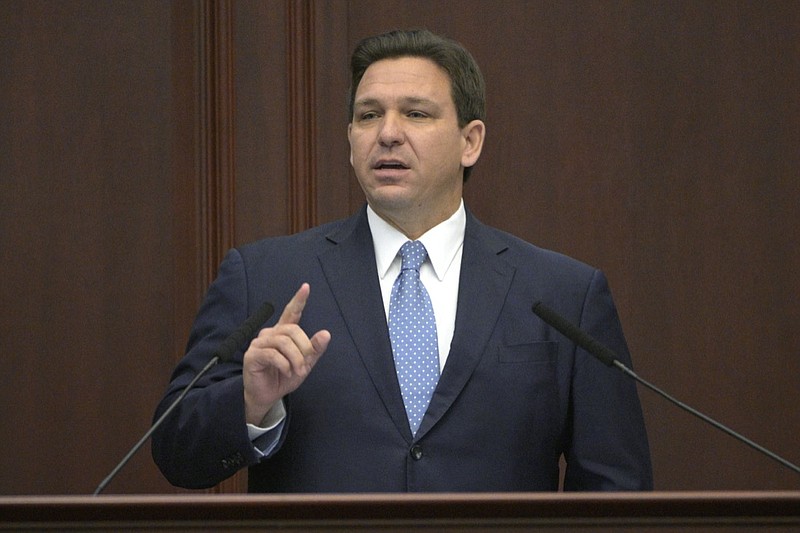 FILE - Florida Gov. Ron DeSantis addresses a joint session of a legislative session, Jan. 11, 2022, in Tallahassee, Fla. DeSantis has vowed, Tuesday, Jan. 25, 2022, to fight a decision from federal health regulators to block two coronavirus antibody treatments after the drugs were found to be ineffective against treating the widespread omicron variant. (AP Photo/Phelan M. Ebenhack, File)