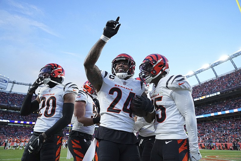 AP photo by Bart Young / Cincinnati Bengals safety Vonn Bell (24) celebrates during a game against the host Denver Broncos on Dec. 19.