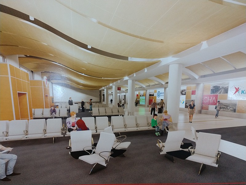 Rendering by DH&W Architects / A rendering shows revamped space in the Chattanooga Airport passenger terminal as part of a $28 million expansion.