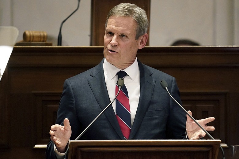 Tennessee Gov. Bill Lee delivers his State of the State Address in the House Chamber of the Capitol building in Nashville, Tenn., Monday, Jan. 31, 2022. (Andrew Nelles/The Tennessean via AP)