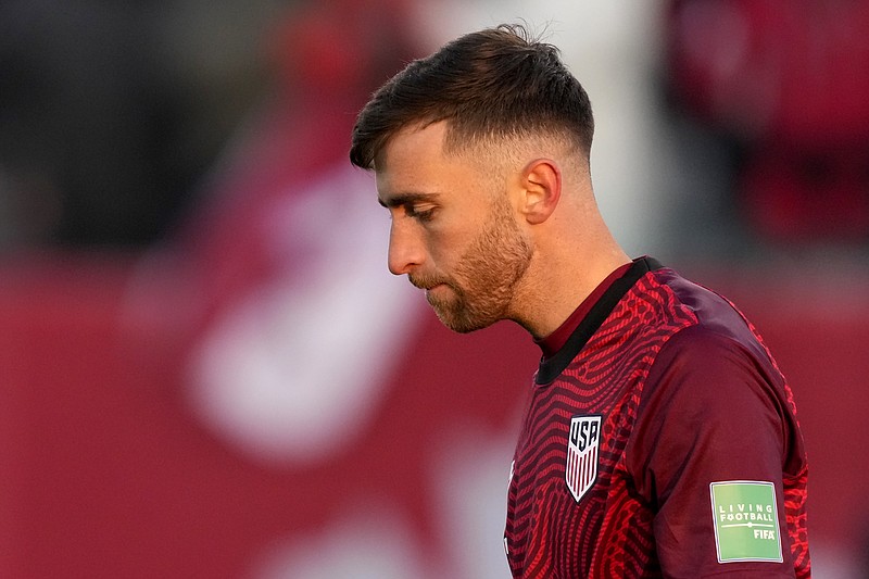 United States' Matt Turner (1) walks off the pitch following the team's loss to Canada at the end of the second half of a World Cup soccer qualifier in Hamilton, Ontario, Sunday, Jan. 30, 2022. (Frank Gunn/The Canadian Press via AP)