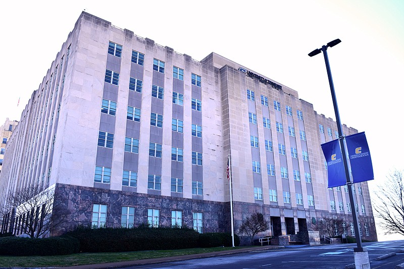 Staff Photo by Robin Rudd / This building at 540 McCallie Ave., seen Sunday, began as the Interstate Life Insurance Building. Gov. Bill Lee's budget proposal calls for providing $40 million to renovate a massive 47,269-square foot, seven-story former state office building on McCallie Avenue now owned by the University of Tennessee at Chattanooga.