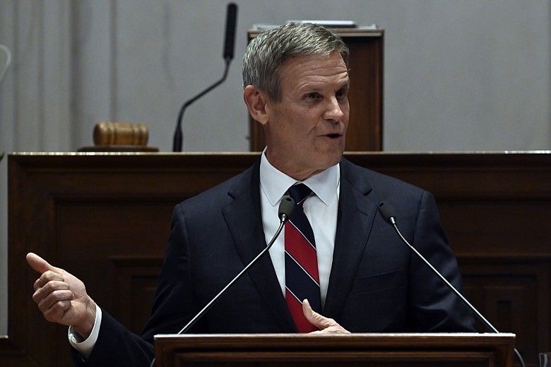Tennessee Gov. Bill Lee delivers his State of the State address in the House Chamber, Monday, Jan. 31, 2022, in Nashville. (AP Photo/Mark Zaleski)