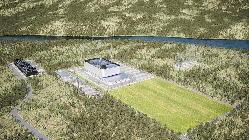 Contributed rendering by the Tennessee Valley Authority / The proposed small modular reactor is shown on the Clinch River site in Roane County. TVA is pursuing building multiple small modular reactors on the site near Oak Ridge where the Clinch River Breeder Reactors was first proposed in the 1970s