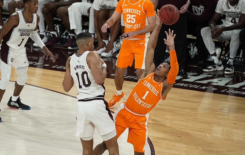 AP Photo by Rogelio V. Solis / Tennessee freshman point guard Kennedy Chandler compiled 18 points on 61.5% shooting and added five rebounds, five steals and three assists during Wednesday night's 72-63 win at Mississippi State.