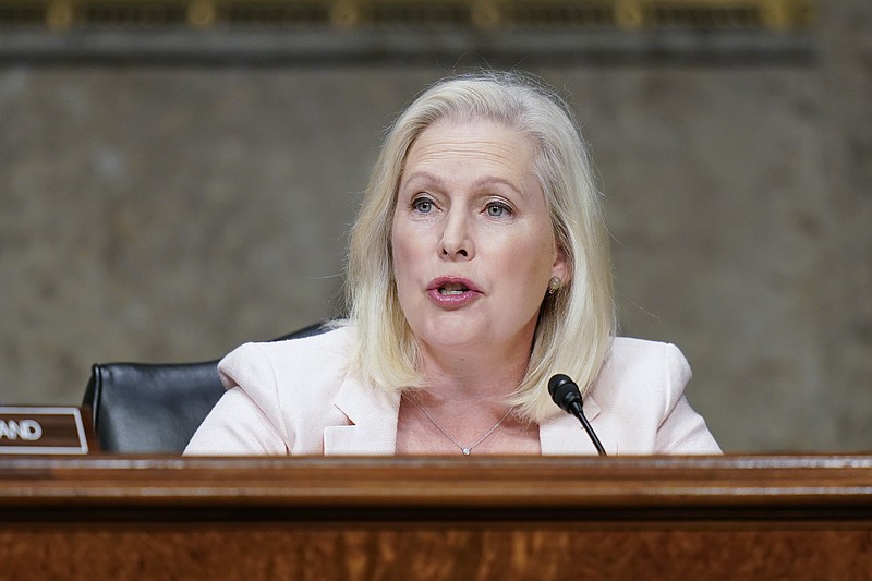 FILE - Sen. Kirsten Gillibrand, D-N.Y., speaks during a Senate Armed Services Committee hearing on Capitol Hill in Washington, Sept. 28, 2021. Congress on Thursday, Feb. 10, 2022, gave final approval to legislation guaranteeing that people who experience sexual harassment at work can seek recourse in the courts. Gillibrand, who has spearheaded the effort, called it "one of the most significant workplace reforms in American history." (AP Photo/Patrick Semansky, Pool, File)