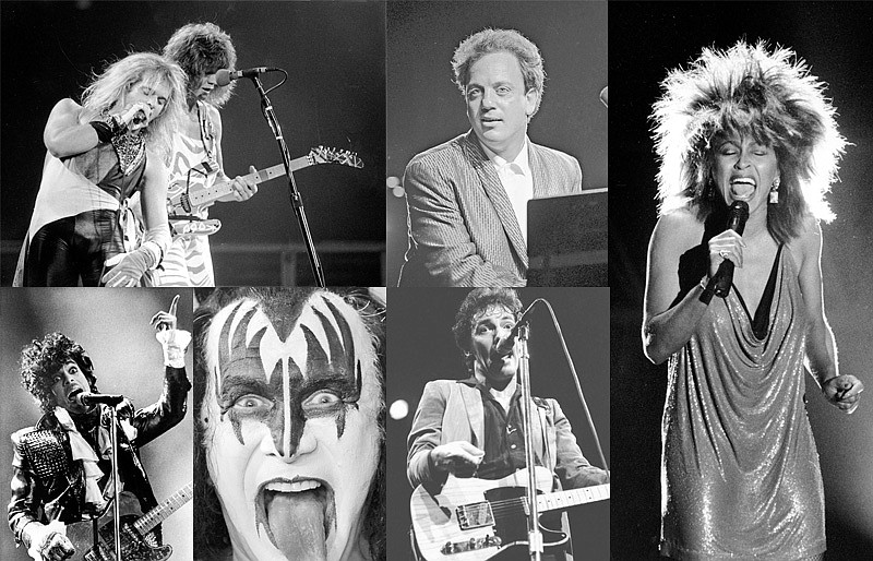 AP file photos / Van Halen, Billy Joel, Tina Turner, Bruce Springsteen, Kiss and Prince all performed in Chattanooga during the city's concert heydays.