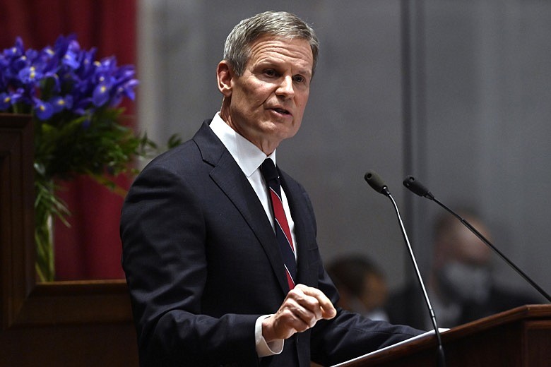 Tennessee Gov. Bill Lee delivers his State of the State address in the House Chamber, Monday, Jan. 31, 2022, in Nashville, Tenn. (AP Photo/Mark Zaleski)