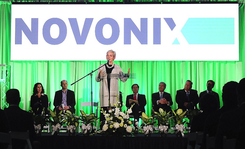 Staff File Photo by Robin Rudd / U.S. Energy Secretary Jennifer Granholm speaks an event last year at the future site of the Novonix production plant in Chattanooga.