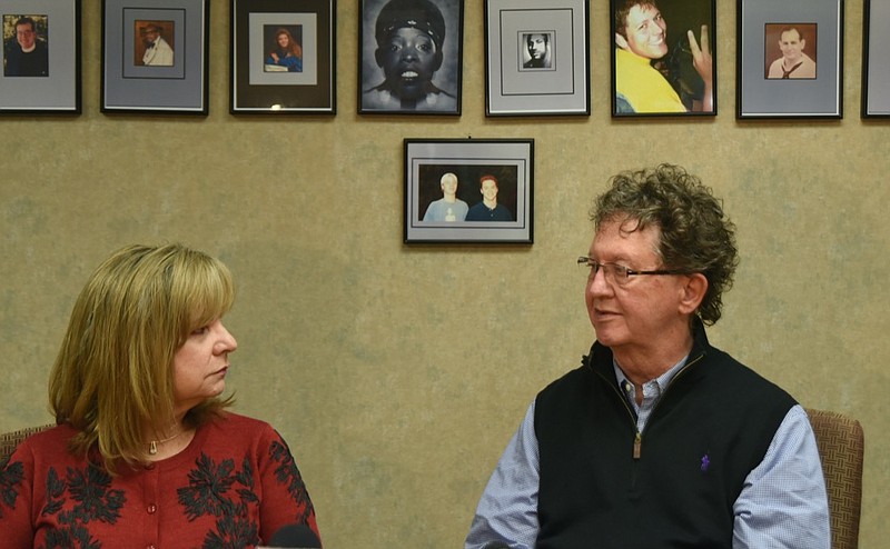 Staff Photo by Angela Lewis Foster / Julenne, left, and David Goetcheus talk Thursday, January 7, 2016 in the Cold Case office about the 1997 murder of their sons, Sean and Donny.