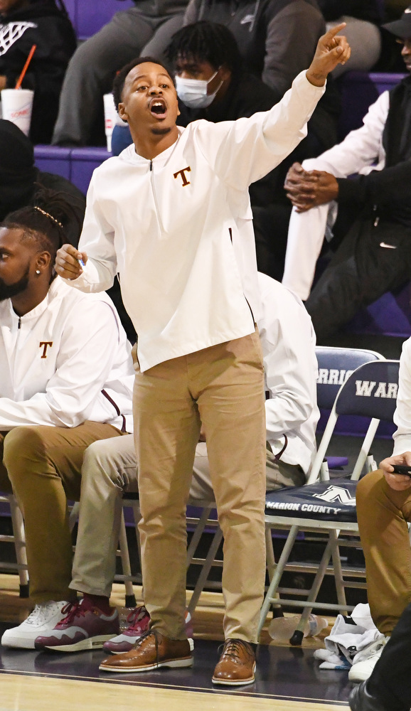 Staff Photo by Robin Rudd / Tyner head coach EJ Ward directs the Rams. The Tyner Rams met the Brainerd Panthers in the District 4-AA tournament championship, at Marion County High School in Jasper, on February 22, 2022.