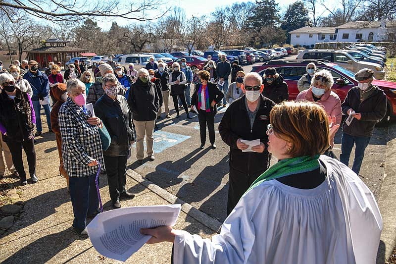 Photo by Mark Gilliland / Reverend April Berends welcomes everyone to the dedication.