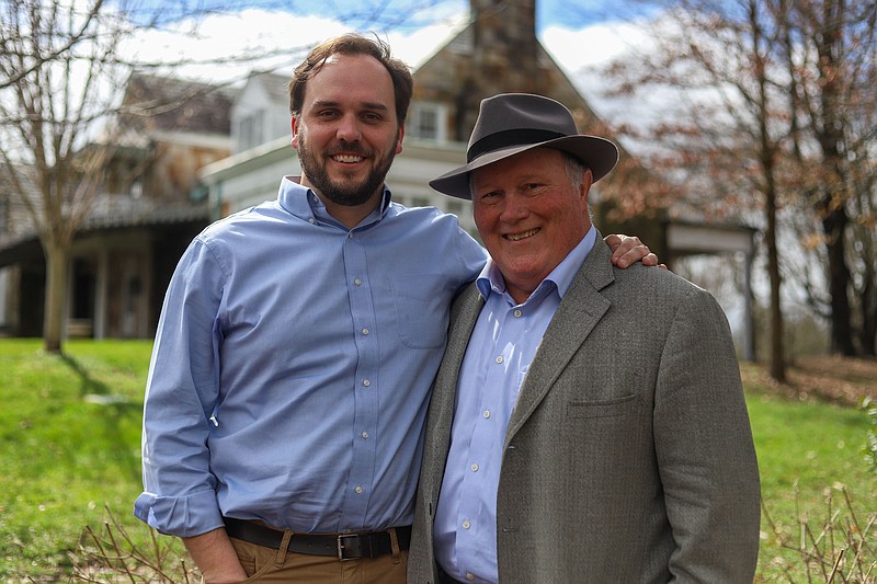 Photo by Olivia Ross / Bill Chapin stands with his son Doug Chapin in front of Garnet and Frieda's home on Wednesday, February 23 2022. Doug Chapin will take over as President and CEO, making him the fourth-generation operator at Rock City.
