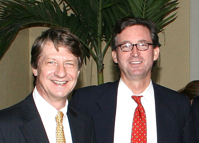 Contributed photo by Ron Hart / Journalist and political satirist P.J. O'Rourke, left, who died Feb. 15, with Ron Hart at a panel discussion at the Cato Institute.