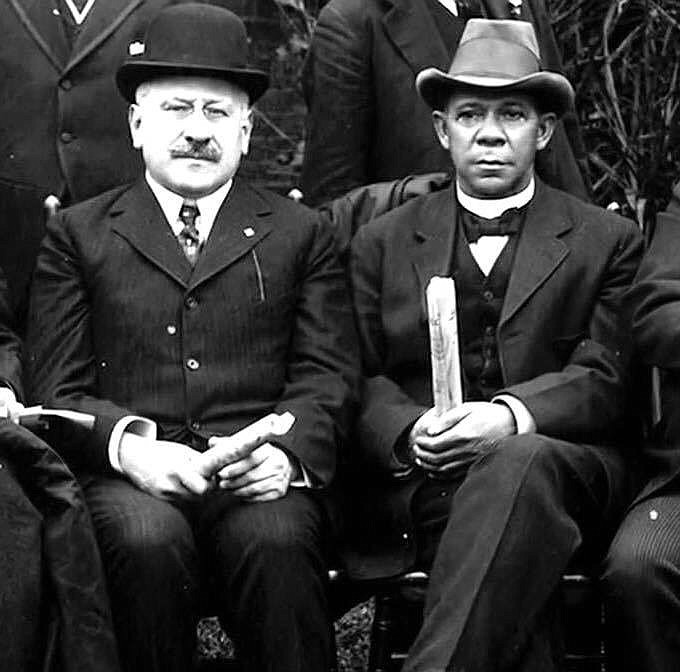 Photo courtesy of Rosenwald National Historic Park Campaign / Julius Rosenwald, left, and Booker T. Washington collaborated on a program to build schools for Black children.