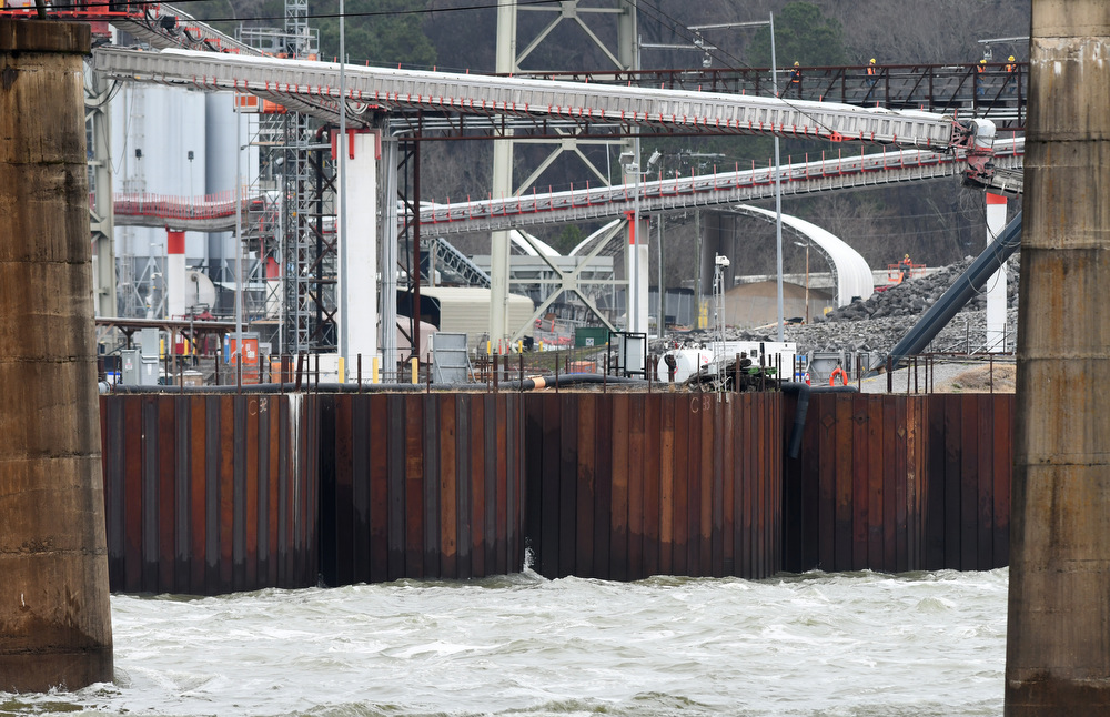 Staff Photo by Robin Rudd / The rushing waters of the Tennessee River course by the construction site of the Chickamauga Dam's new lock. The weather for Severe Weather Awareness Week has been an almost total washout as consecutive storm systems dumped rain on the Chattanooga region over the last several days. During the 48 hours from Feb. 21-23, Hamilton County got between 3.15 and 4.36 inches of rain.