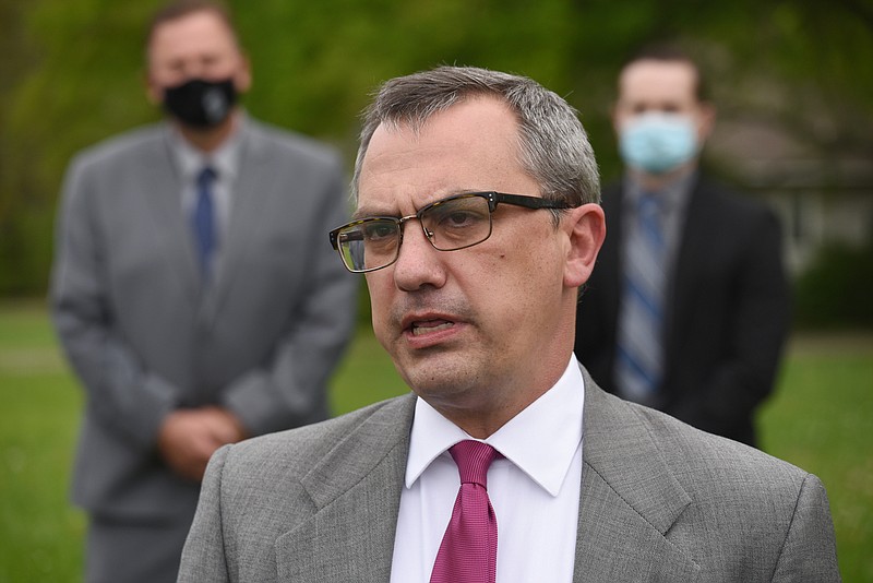 Staff file photo by Matt Hamilton / Hamilton County District Attorney Neal Pinkston speaks with members of the media during a news conference at the corner of South Willow and East 18th streets in Chattanooga on April 14, 2021.