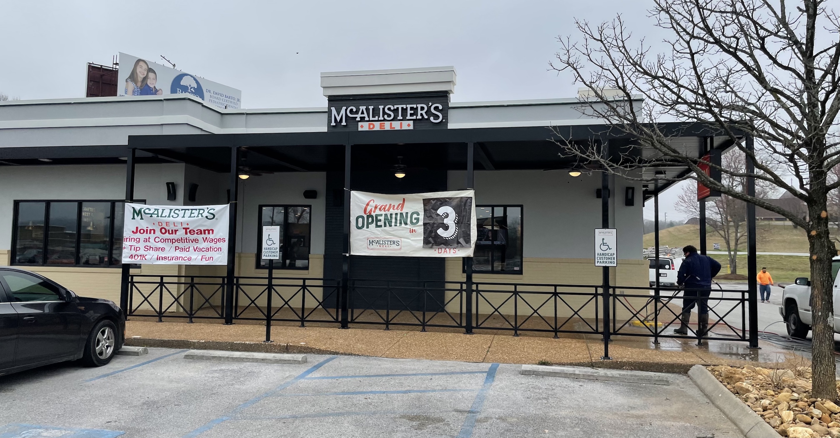Photo by Dave Flessner / Signs mark the grand opening coming Monday for the new McAlister's Deli restaurant near Northgate Mall in Hixson.