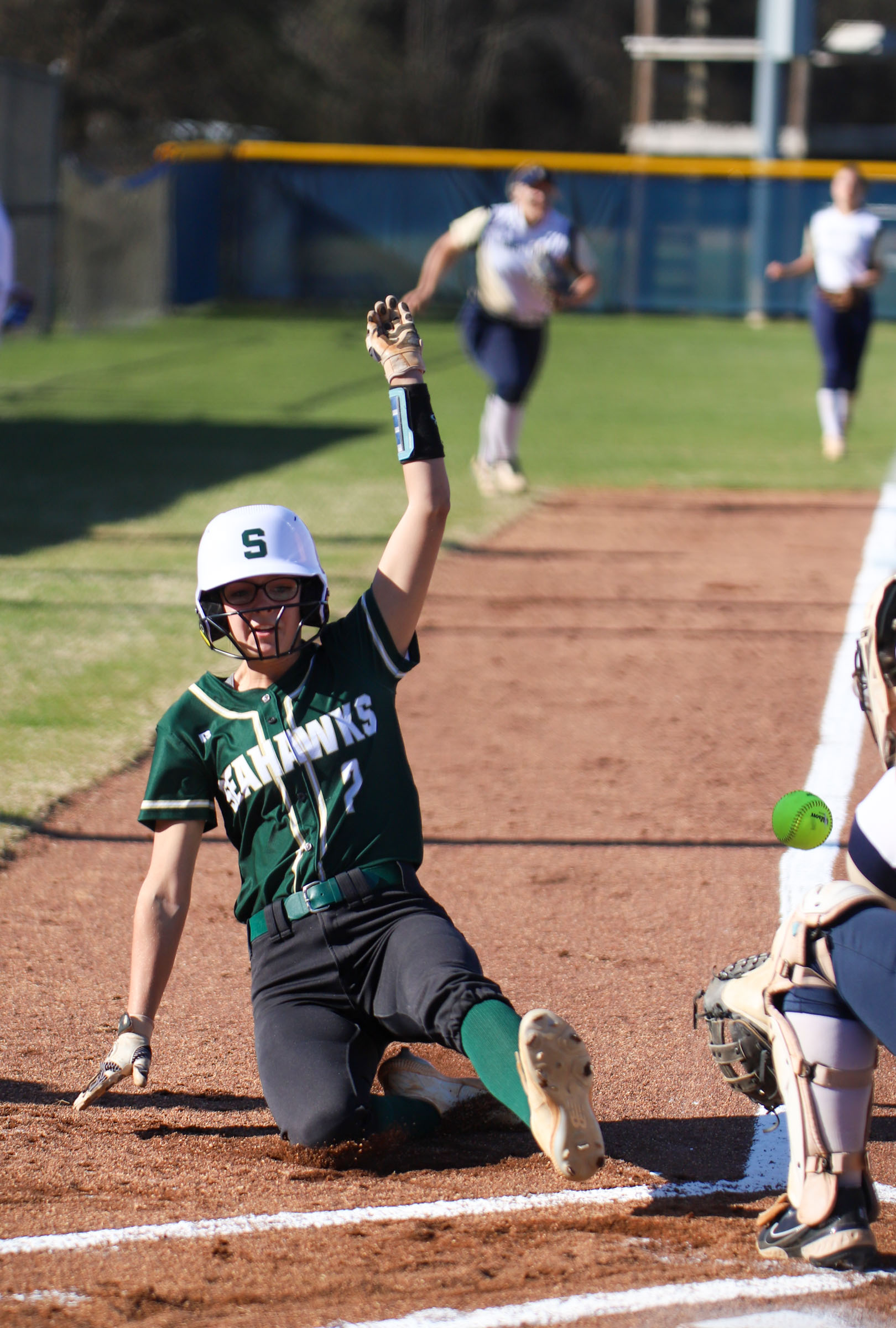 Staff photo by Olivia Ross / Silverdale's Addie Keef (2) slides into home. The Soddy Daisy Trojans took on the Silverdale Academy Seahawks on March 14, 2022 at home.