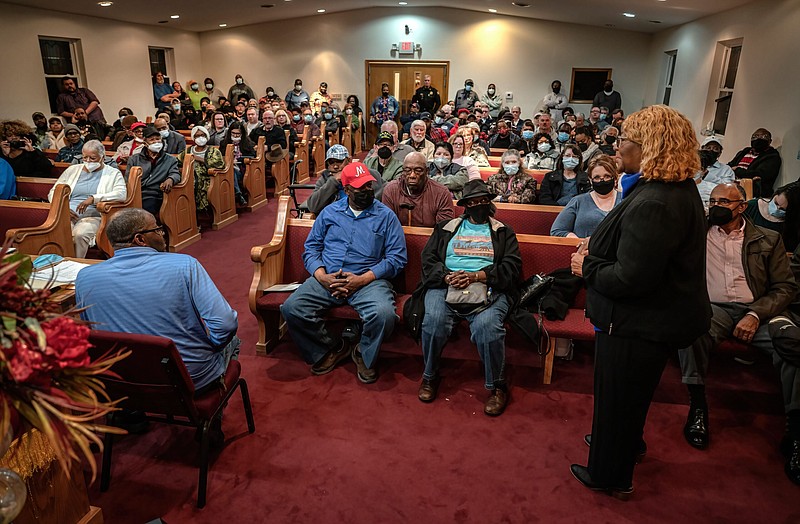 "Don't sign away your charter. Keep your rights," said Gloria Sweetlove, at right, president of the Tennessee Conference NAACP, at a recent town meeting in Mason, Tenn. (Photo: John Partipilo, Tennessee Lookout)