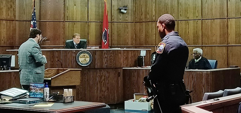 Staff Photo La Shawn Pagán / Defense attorney Ben McGowan begins his direct examination on client Billy Norman Forte on the fourth day of his trial before Judge Barry Steelman on Thursday.