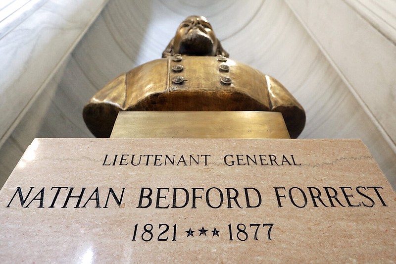 The bust of Nathan Bedford Forrest is displayed in the state capitol Wednesday, July 1, 2020, in Nashville, Tenn. (AP Photo/Mark Humphrey)