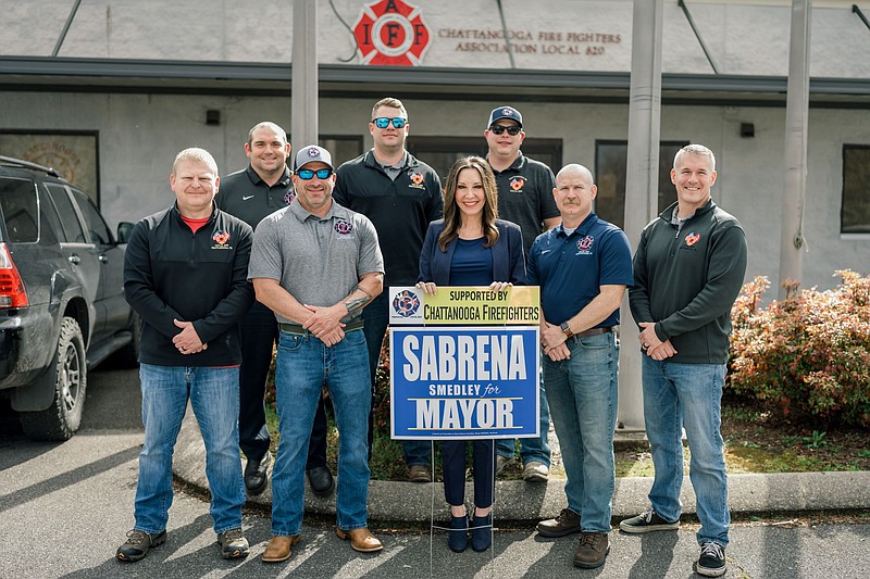 Contributed photo by Smedley campaign / Chattanooga Fire Fighters Association Local #820 on Friday endorsed Hamilton County Commission chair Sabrena Smedley, R-Ooltewah, for county mayor