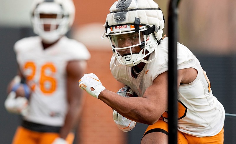 Tennessee Athletics photo / Tennessee sophomore running back Jaylen Wright goes through a drill during Tuesday's opening spring practice in Knoxville.