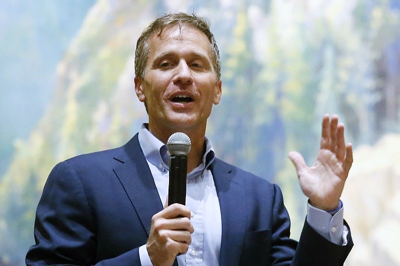 FILE - Former Missouri Gov. Eric Greitens, speaks at the Taney County Lincoln Day event at the Chateau on the Lake in Branson, Mo., April 17, 2021. (Nathan Papes/The Springfield News-Leader via AP, File)


