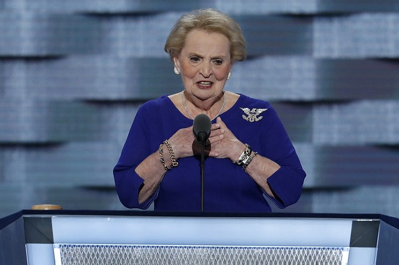 FILE - Former Secretary of State Madeleine Albright speaks during the second day of the Democratic National Convention in Philadelphia, July 26, 2016. (AP Photo/J. Scott Applewhite, File)


