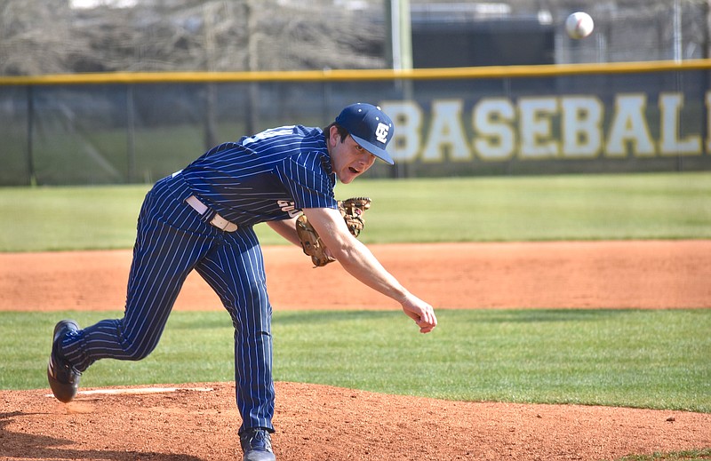 Staff photo by Patrick MacCoon / Gordon Lee's Bo Rhudy fires a pitch during his one-hit victory over Silverdale Baptist on Wednesday at Hixson High School.