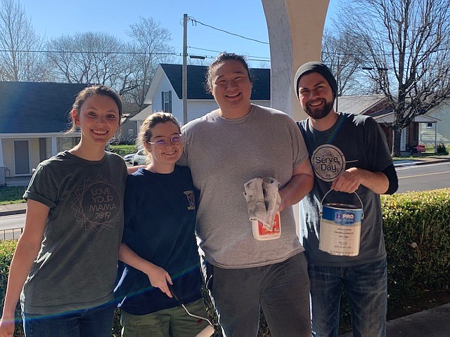 Contributed photo / Students who were part of the group of Lee University volunteers working to spruce up Hiwassee Mental Health, from left, are Erin Wester, Sadie Baer, Nathanael Lirio and Taylor Oaks.