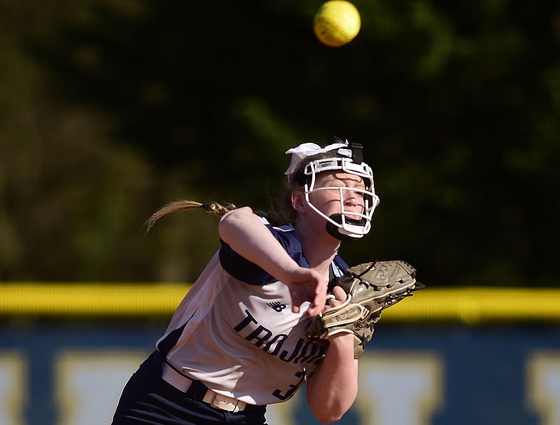 Staff Photo by Robin Rudd / Soddy-Daisy shortstop Tatum Massengale (33) throws to first. The Soddy-Daisy Lady Trojans visited the Walker Valley Lady Mustangs in TSSAA softball on April 5, 2021.