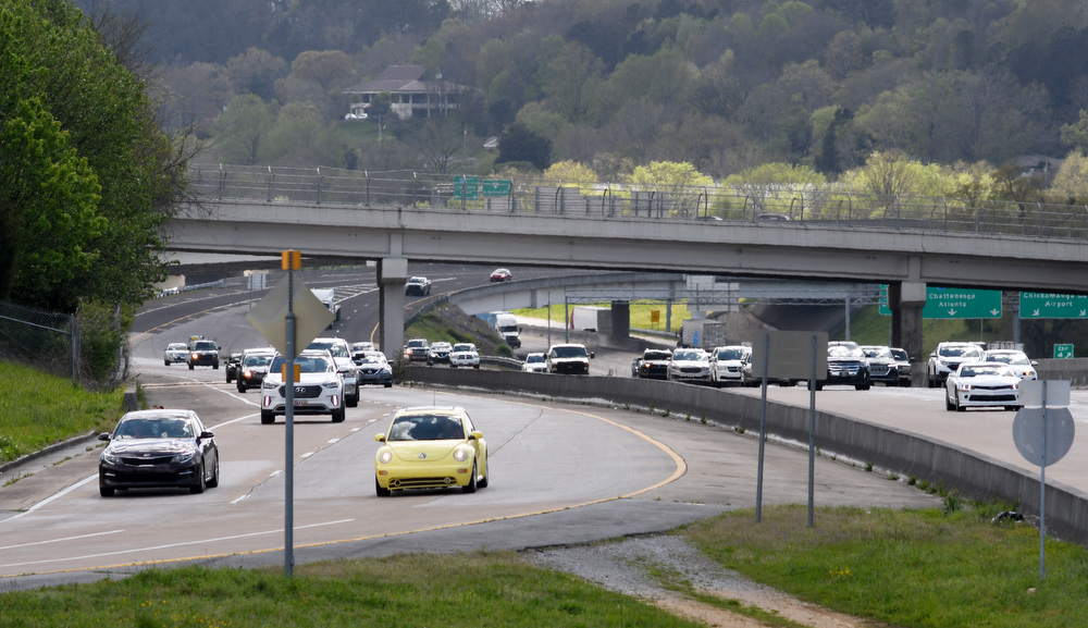 Staff Photo by Robin Rudd / Traffic, at left, uses the ramp from Interstate 75 to access Hamilton Place Boulevard. The interchange on Interstate 75 at Hamilton Place Mall is part of the Tennessee Department of Transportation's three-year plan for 2022-25 and work should begin in 2023. The Hamilton County project was among six critical transportation projects in Tennessee.