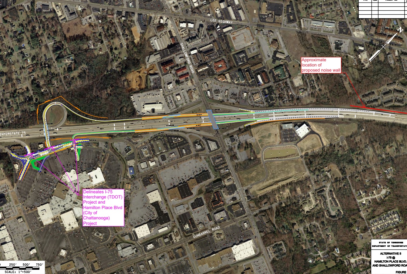 Map contributed by Tennessee Department of Transportation / Interstate 75 at Hamilton Place Boulevard and Shallowford Road interchange modification project.