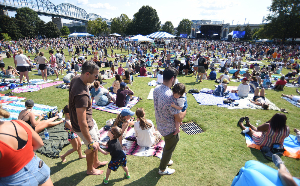 Staff Photo by Matt Hamilton / Festival-goers listen as the band Shovels & Rope perform on Saturday. Several bands performed on two stages in Coolidge Park for the Moon River Music Festival on Saturday, September 11, 2021.