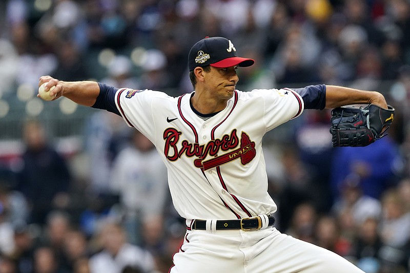 AP photo by John Bazemore / Atlanta Braves starter Charlie Morton allowed two runs on two hits and a walk while striking out five batters in 5 1/3 innings Friday night against the Cincinnati Reds.