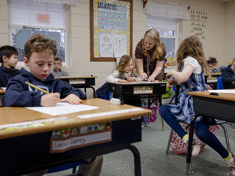 A kindergarten class at Atlanta Classical Academy, part of Hillsdale College's charter school network, on March 16, 2022. Hillsdale College is building a national, publicly funded charter school network — and fighting what it calls leftist teaching. (David Walter Banks/The New York Times)