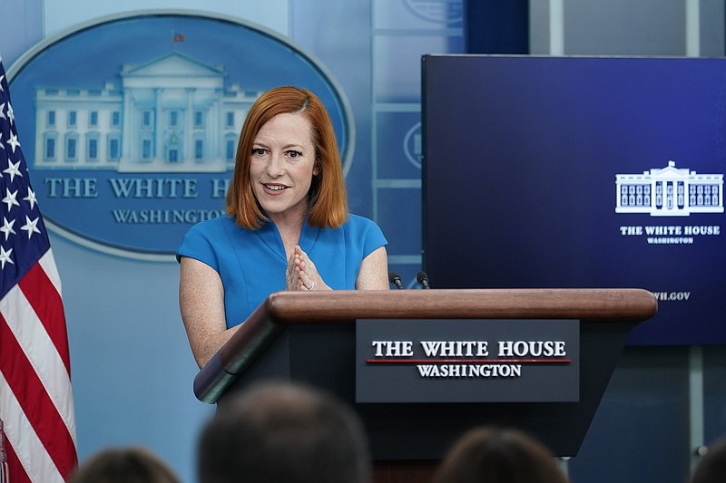 Photo by Susan Walsh of The Associated Press / White House press secretary Jen Psaki speaks during the daily briefing at the White House in Washington on Wednesday, April 13, 2022.
