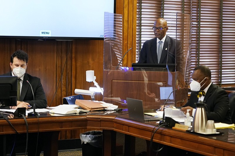Attorney Terry Clayton, center, speaks during a hearing in Davidson County Chancery Court on Wednesday, April 6, 2022, in Nashville, Tenn. (AP Photo/Mark Humphrey)


