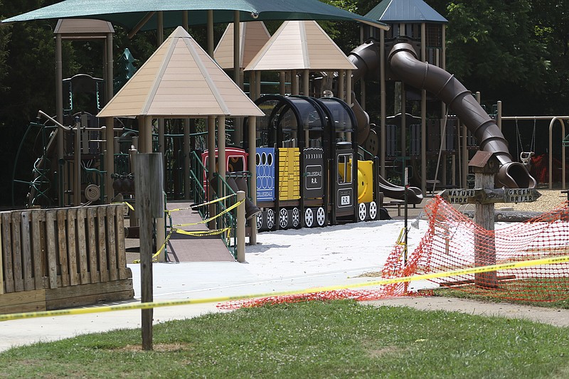 Photography / EDGE archives / PlayCore's Imagination Station in Collegedale, Tennessee. The playground has won PlayCore's Inclusion National Demonstration Award so that children with disabilities can use the facility as well.