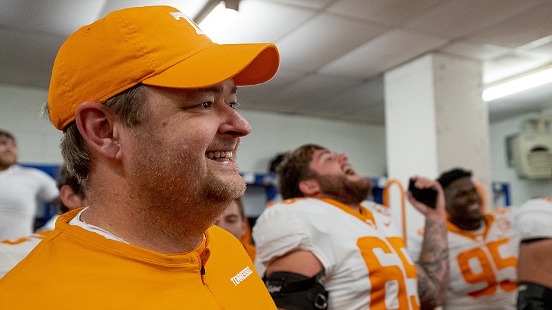 Tennessee Athletics photo / Tennessee football coach Josh Heupel, shown here smiling after last November's 45-42 win at Kentucky, currently has the nation's No. 13 recruiting class that is highlighted by five-star quarterback Nico Iamaleava.