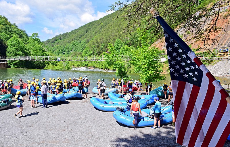 Staff file photo by Robin Rudd / Paddlers and rafts line the pool above the put-in on the Ocoee River. Tennessee Governor Bill Lee visited the Ocoee River, on June 4, 2021, to celebrate the impact of tourism and also in celebration of the state's 225th birthday.