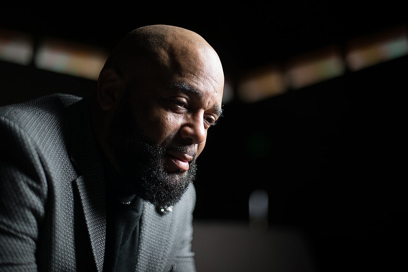 Staff photo by Troy Stolt / Tony Oliver poses for a portrait inside of Orchard Park SDA church on Tuesday, Feb. 9, 2021 in Chattanooga, Tenn. Oliver owns and operates a cleaning company, TNT Cleaning.