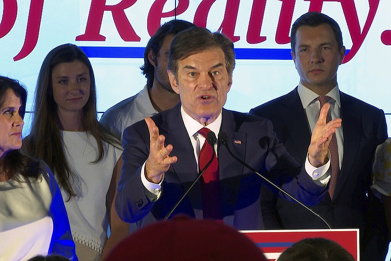 Mehmet Oz, Republican candidate for U.S. Senate in Pennsylvania, speaks at a primary night election gathering in Newtown, Pa., May 17, 2022. (AP Photo/Ted Shaffrey, File)