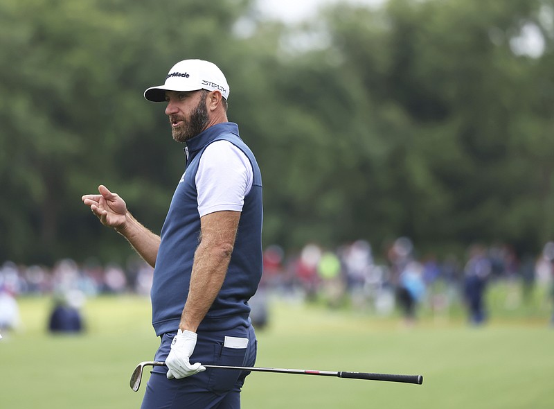 U.S golfer Dustin Johnson after playing his second shot on the 4th hole during the JP McManus Pro-Am at Adare Manor, in Limerick, Ireland, on Monday.