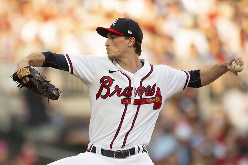 Atlanta Braves pitcher Max Fried pitches in the first inning of a baseball game against the St. Louis Cardinals, Wednesday, July 6, 2022, in Atlanta. (AP Photo/Edward M. Pio Roda)