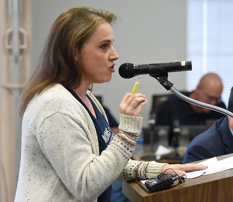 Staff Photo by Matt Hamilton / Brandy Howard addresses the Hamilton County School Board during a meeting on Thursday, March 17, 2022.