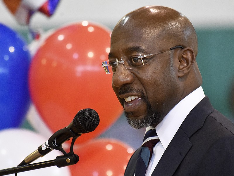 U.S. Sen. Raphael Warnock, D-Ga., speaks during a visit to the Mack Gaston Community Center in Dalton, Ga. on June 29, 2022. Warnock announced he had raised $17.2 million in the April-June quarter on Wednesday, July 13, 2022. Republican challenger Herschel Walker says he raised $6.2 million. (Matt Hamilton/Chattanooga Times Free Press via AP, File)