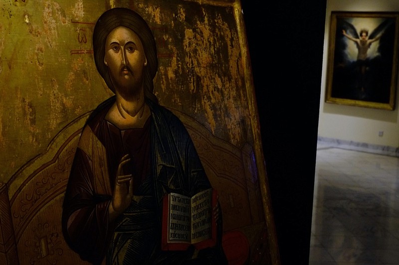 A looted 500 year-old Orthodox icon of the Enthroned Christ is seen at the Byzantine Museum after being returned, in capital Nicosia, Cyprus, on Tuesday, July 12, 2022. (AP Photo/Petros Karadjias)


